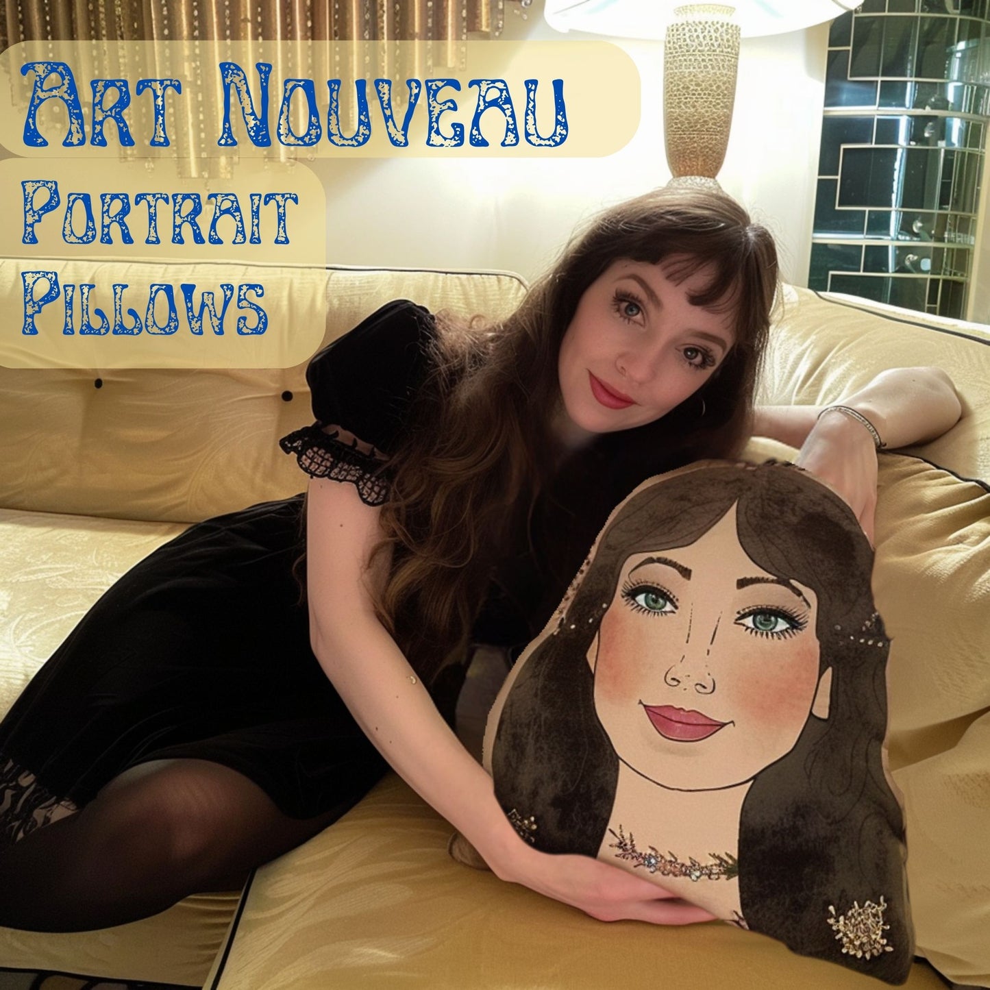 Art Nouveau Portrait Pillows Vintage style throw pillow and novelty gift