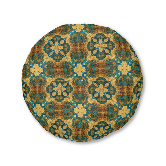 Large Floor Pillow Round Floral Cushion floor seat Lounge dorm or meditation room jewel tone mosaic tile pattern