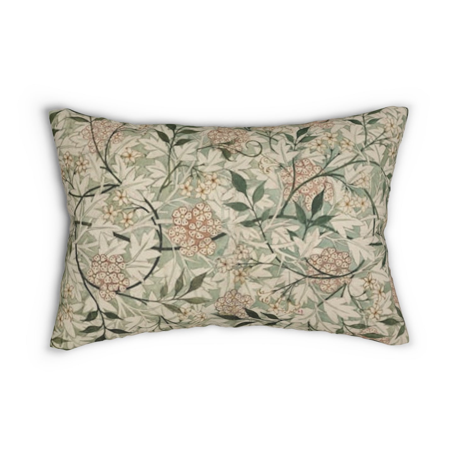 White Jasmine and Hawthorn Vine Lumbar Pillow William Morris Vintage Garden Cushion sage green rectangular pillow