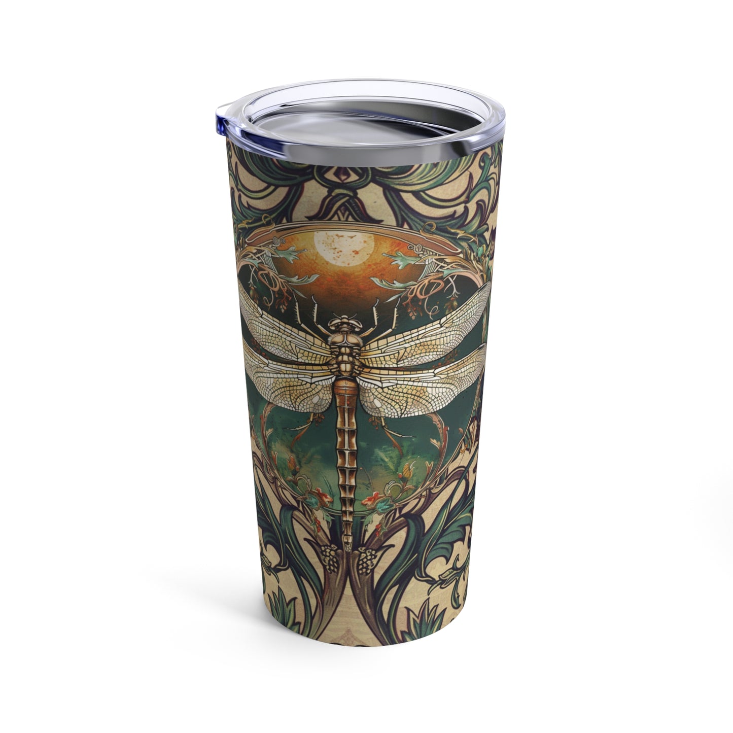 Double Dragonfly Moon Steel Tumbler Thermos Travel Cup