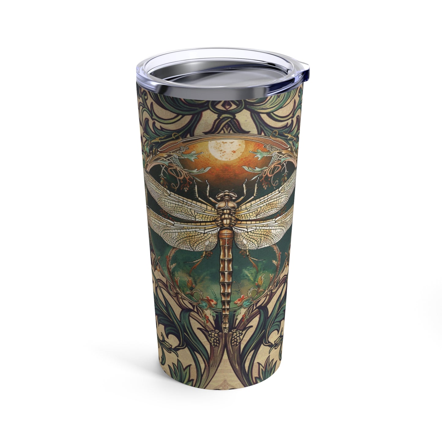 Double Dragonfly Moon Steel Tumbler Thermos Travel Cup