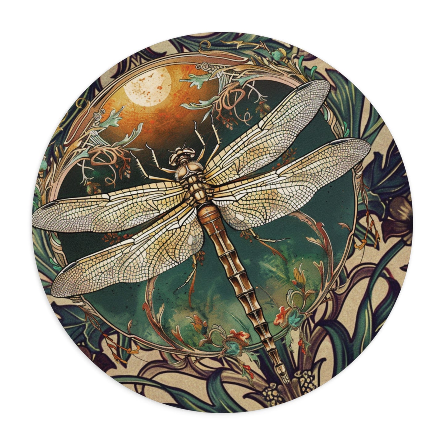 Dragonfly Moon Circle Mouse Pad