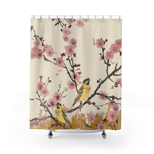 Cherry Blossom Canaries Shower Curtain