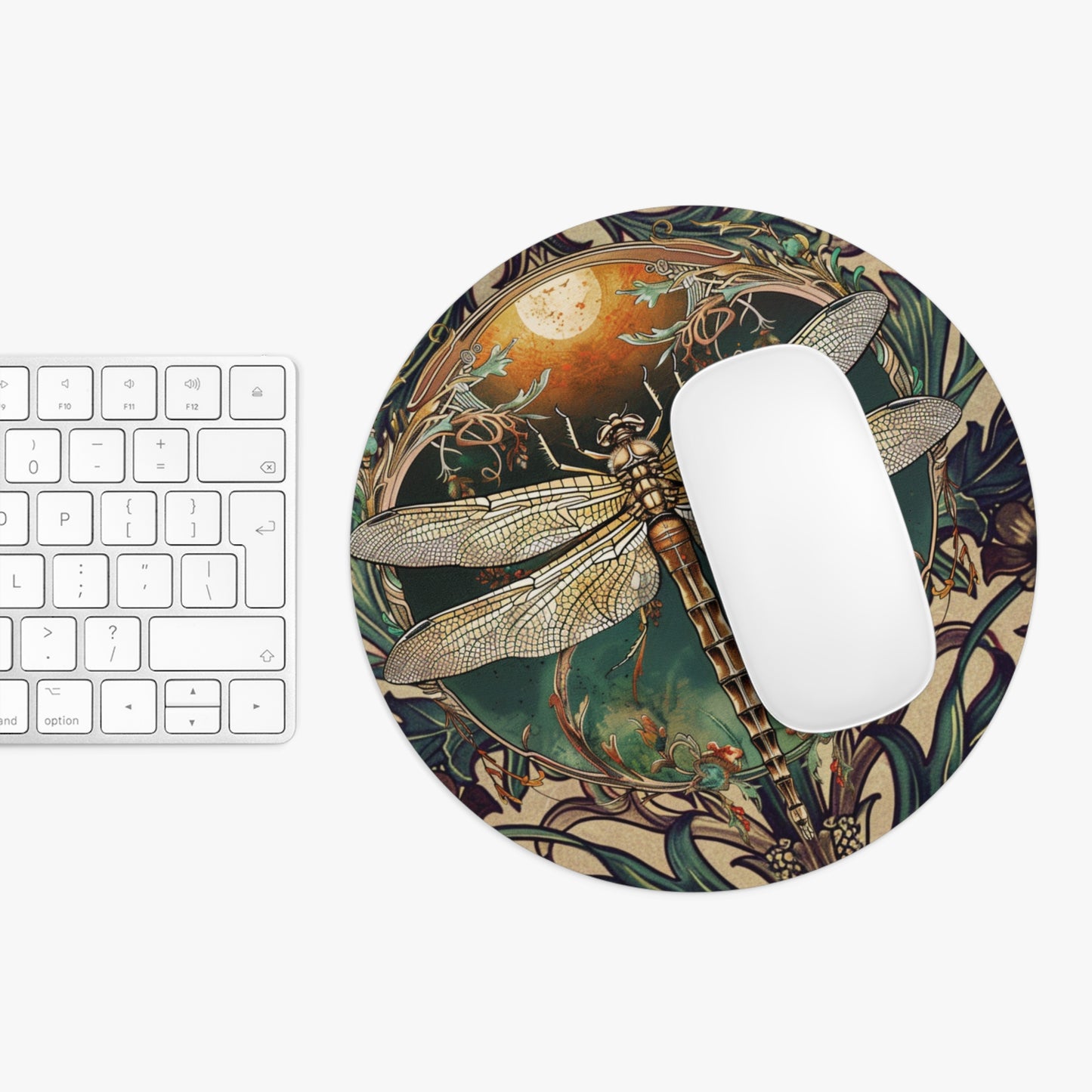 Dragonfly Moon Circle Mouse Pad