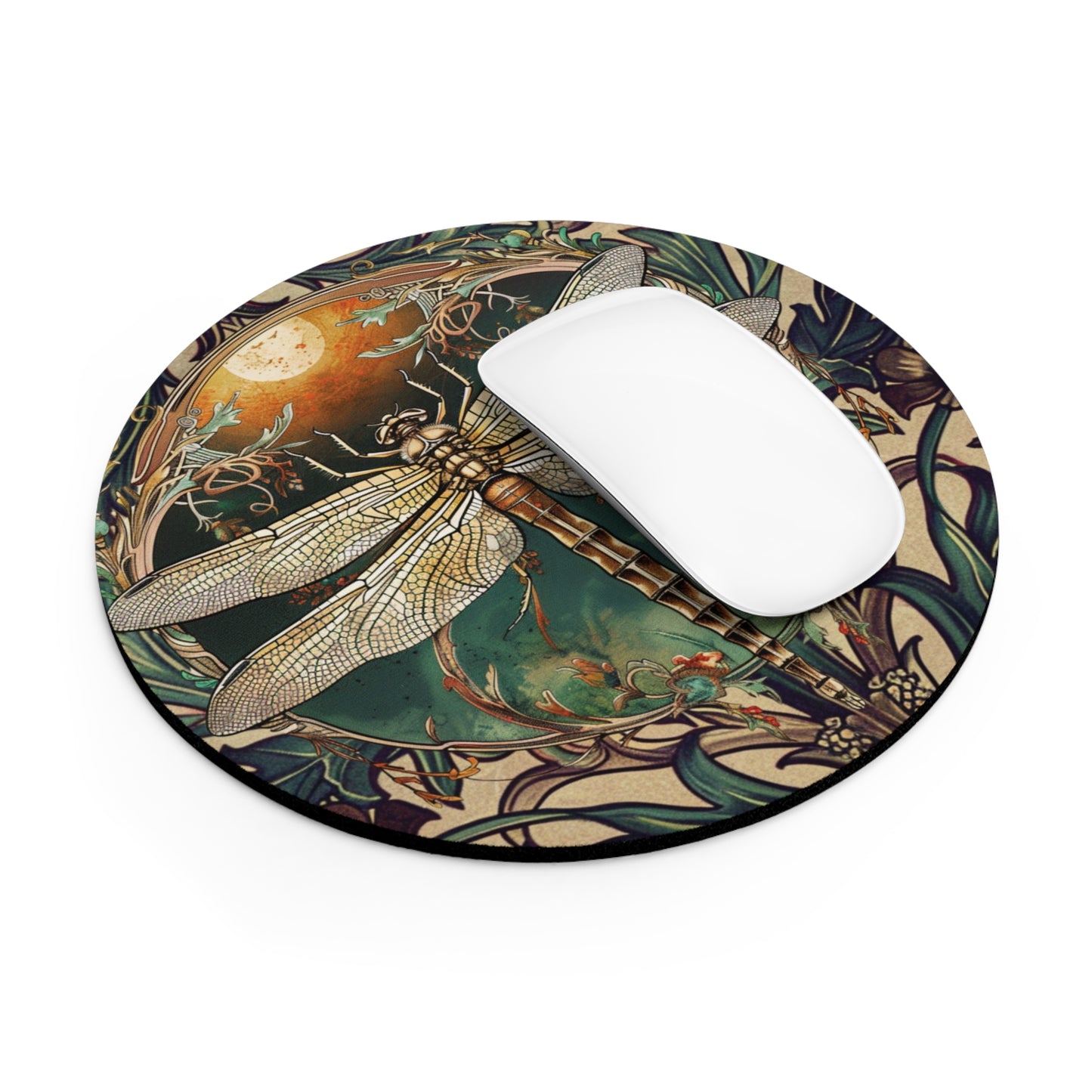 Dragonfly Moon Circle Mouse Pad