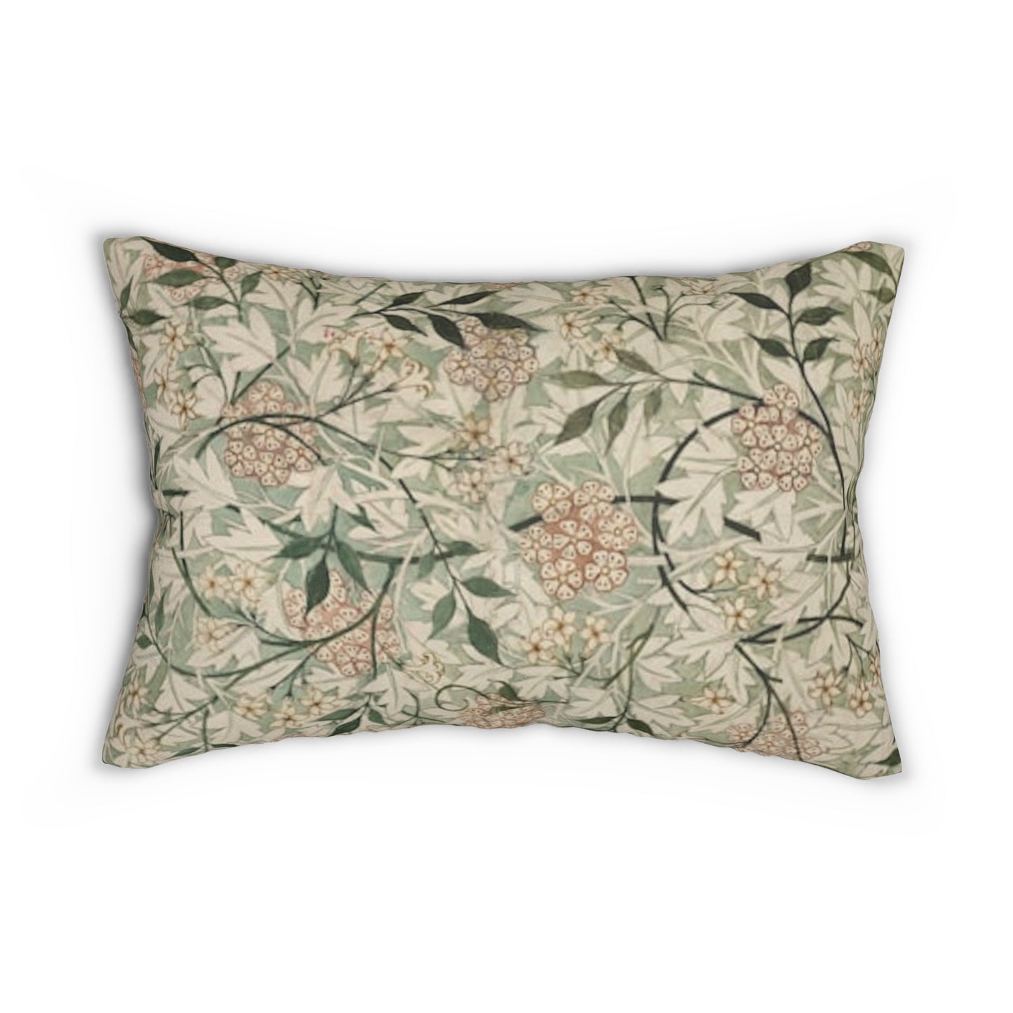 White Jasmine and Hawthorn Vine Lumbar Pillow William Morris Vintage Garden Cushion sage green rectangular pillow