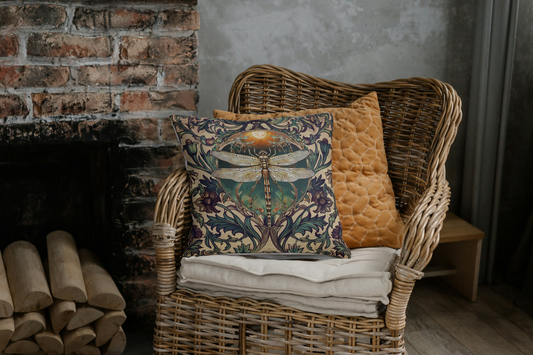 Dragonfly Moon Floral Pillow